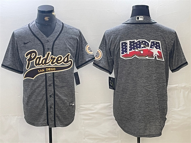 Men's San Diego Padres Gray Team Big Logo Cool Base Stitched Baseball Jersey
